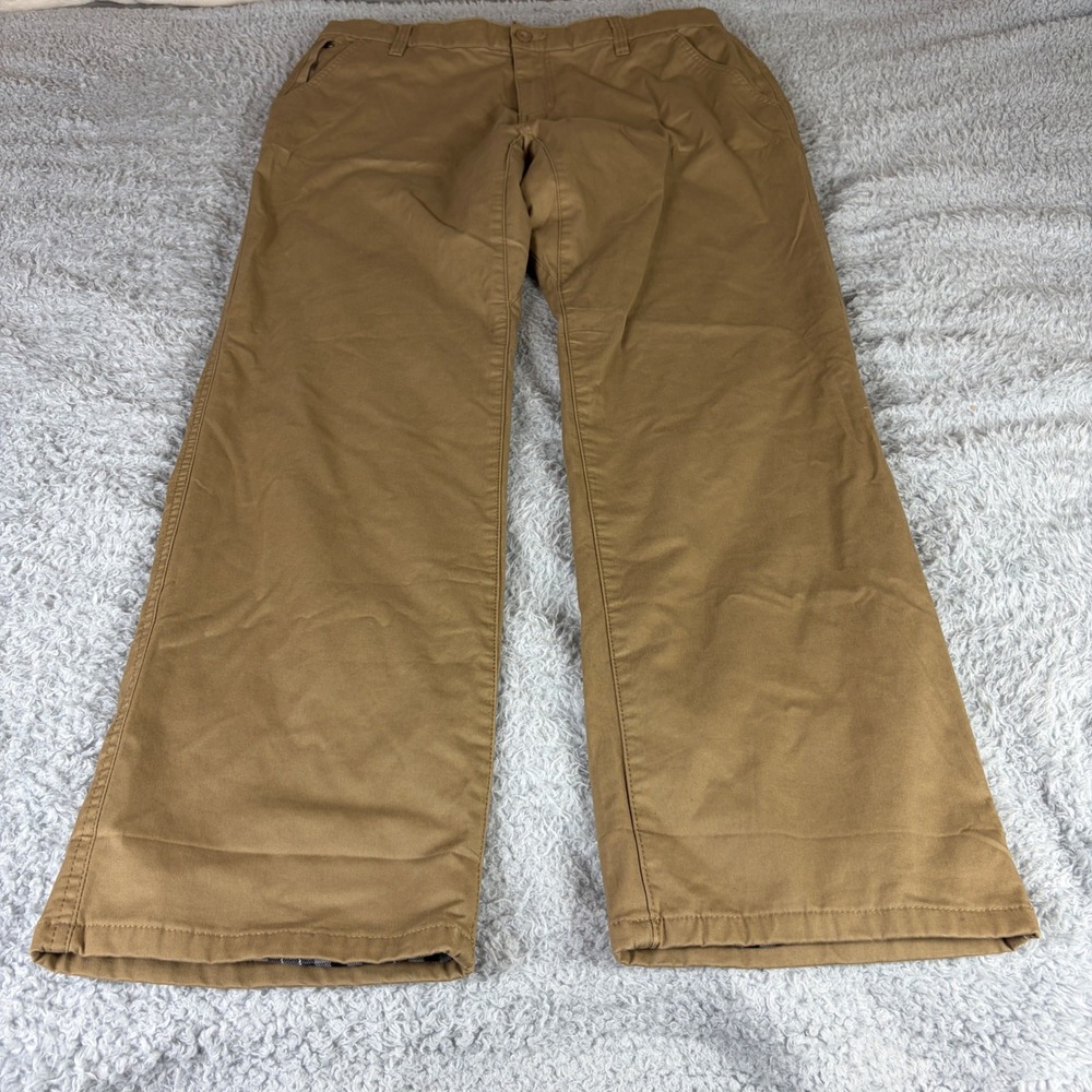Jockey Outdoor Flannel Lined Khaki Pants Mens 36x32 Straight Leg Brown Stretch